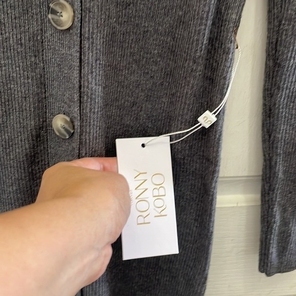 Torn By Ronny Kobo Vianne Wool Rib Knit Button Down Midi Sweater Dress Gray sz L - Picture 7 of 11